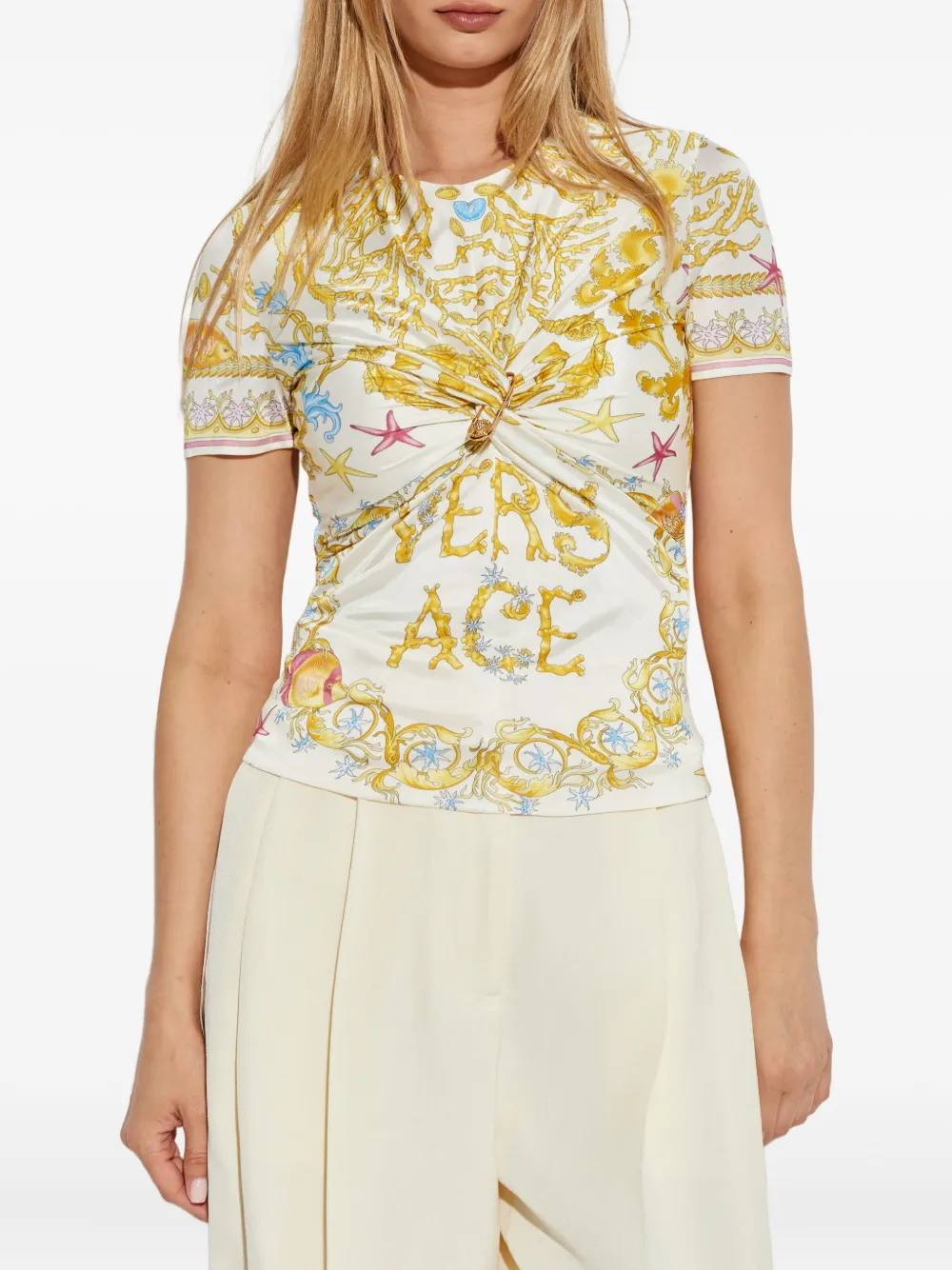 Versace Gedraaide top met veiligheidsspeld Wit