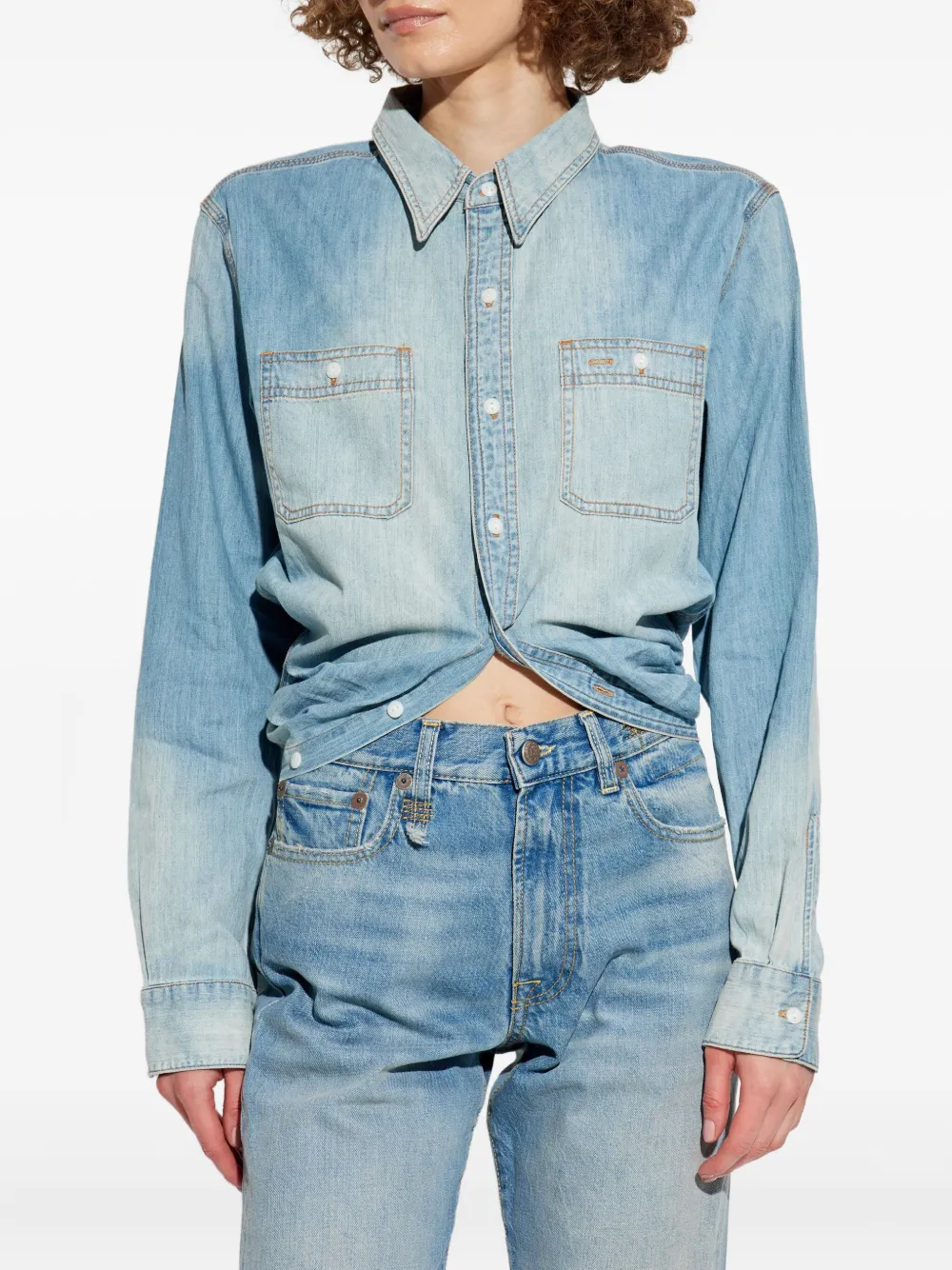 R13 Denim blouse met dubbele zak Blauw