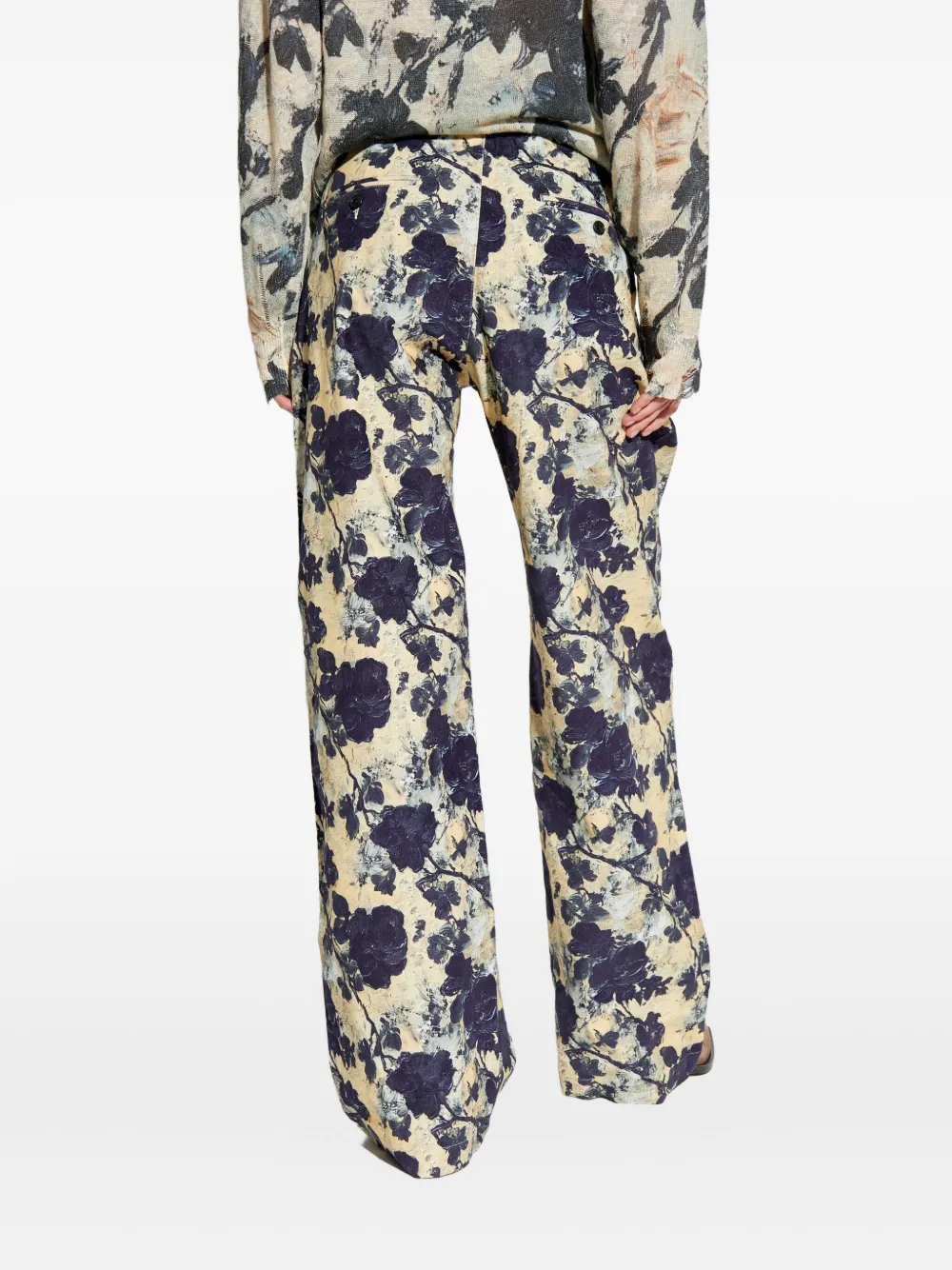 R13 Plooibroek met bloemenprint Blauw