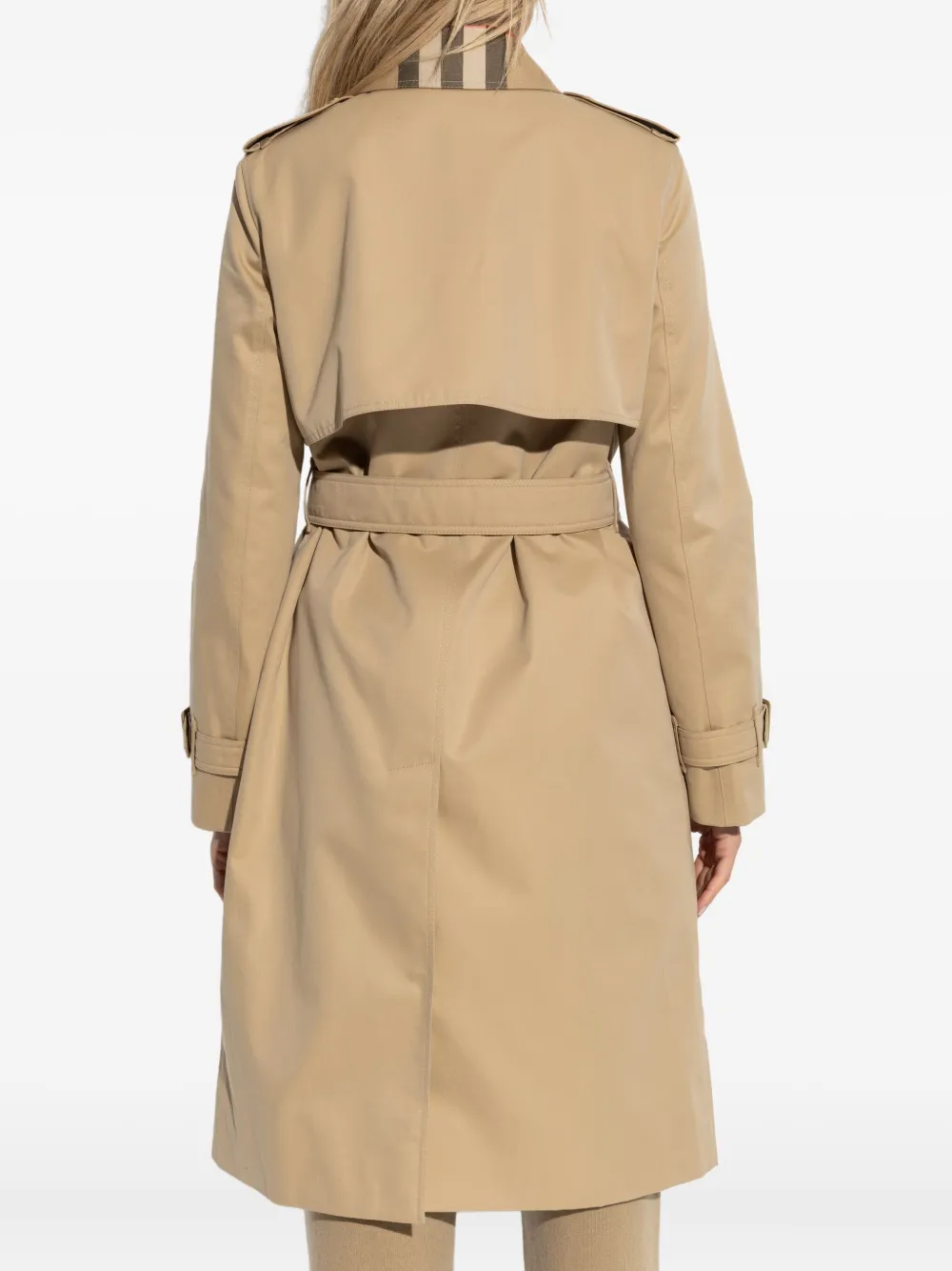 Burberry Jas met geruite kraag en ceintuur Beige