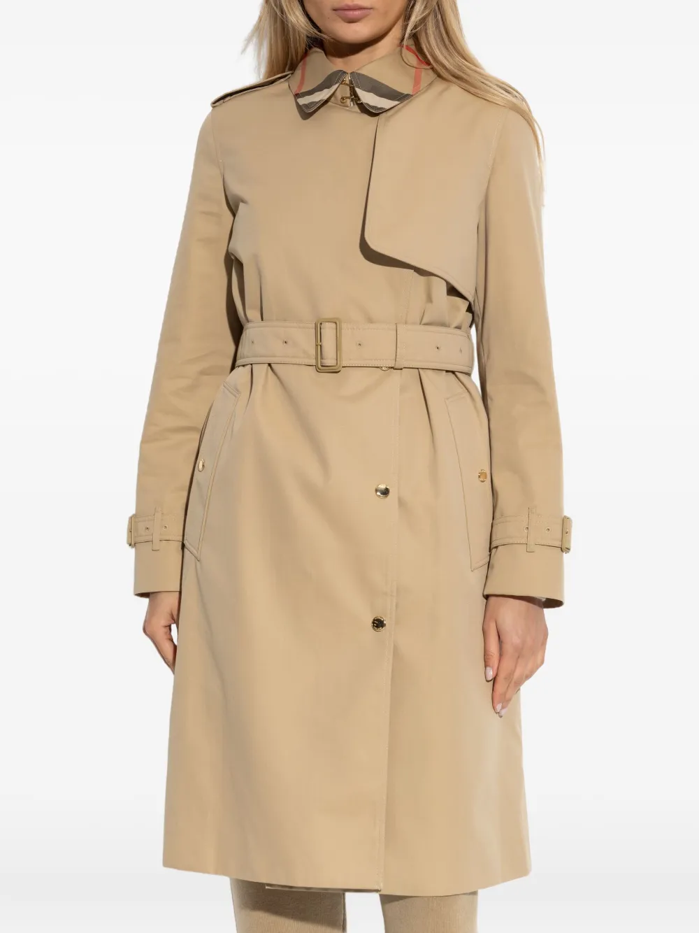 Burberry Jas met geruite kraag en ceintuur Beige