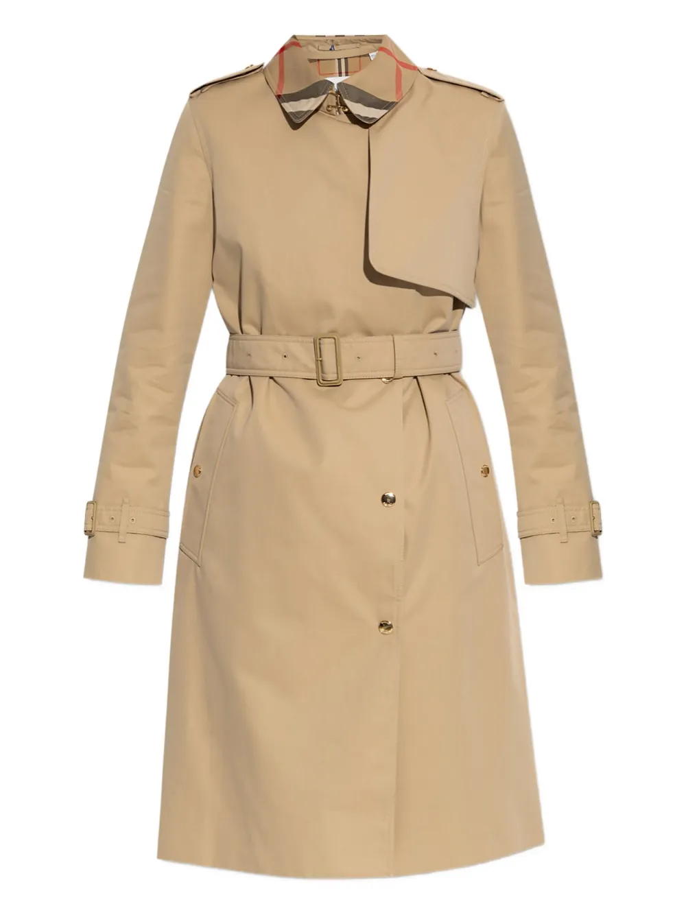 Burberry belted check-collar coat Beige