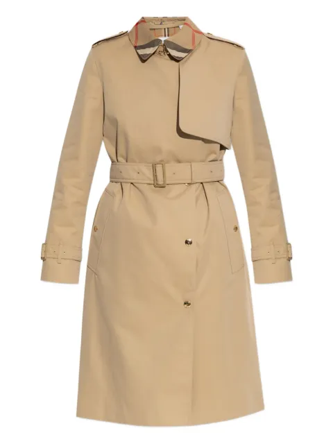 Burberry belted check-collar coat