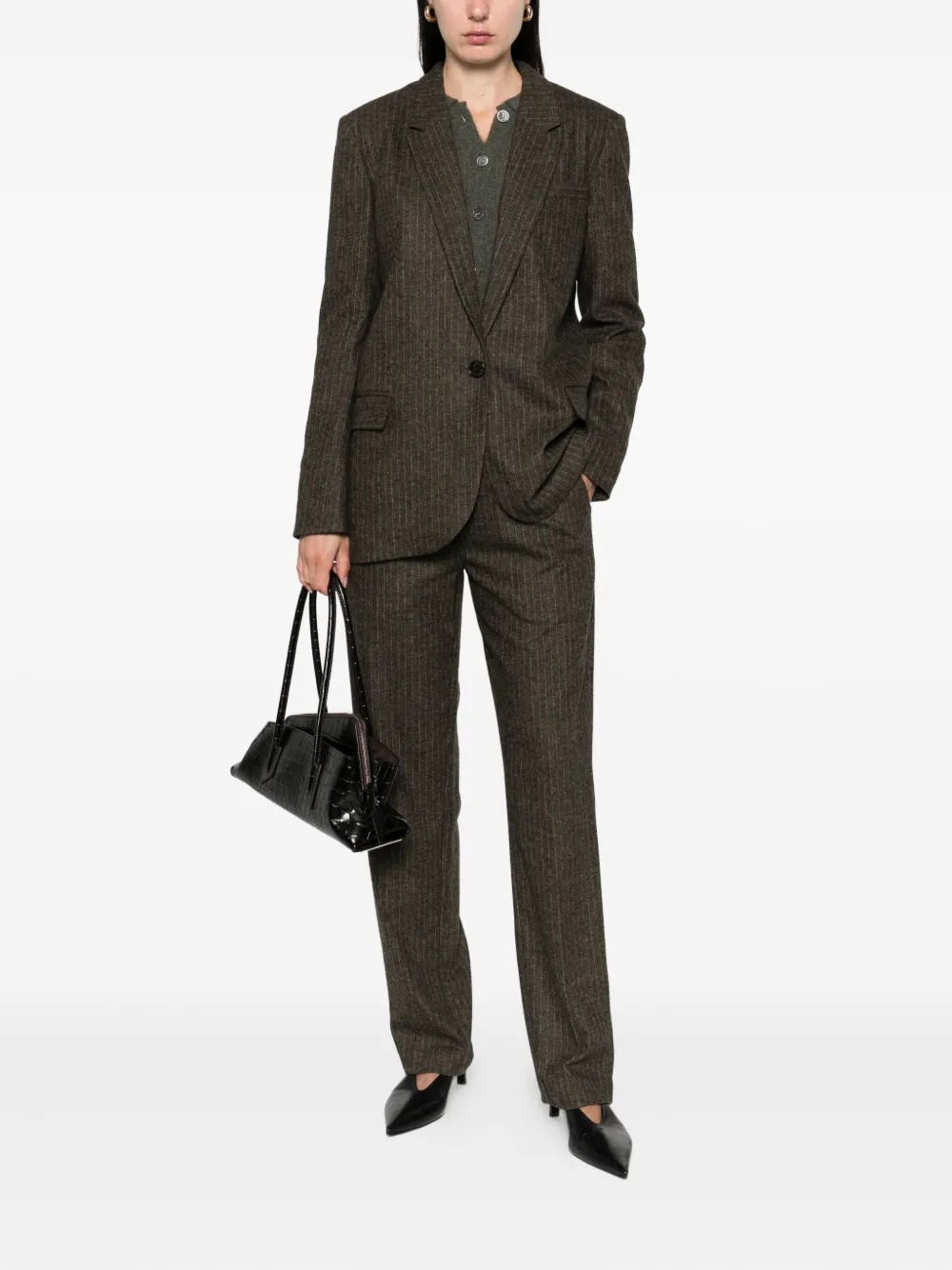 ISABEL MARANT Blazer met krijtstreep en enkele rij knopen Bruin