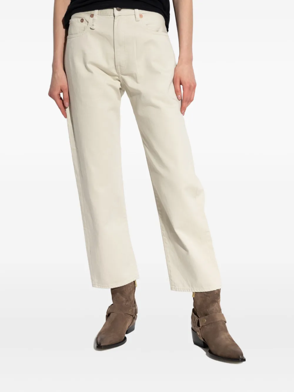 R13 embroidered-pocket jeans Beige