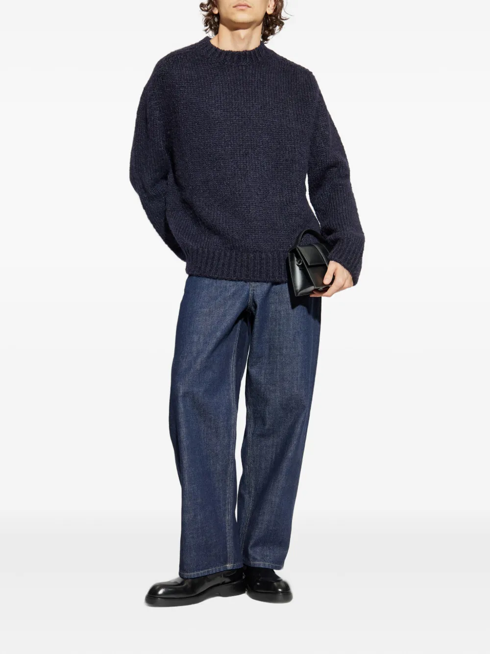 JIL SANDER+ Geribbelde sweater met ronde hals Blauw