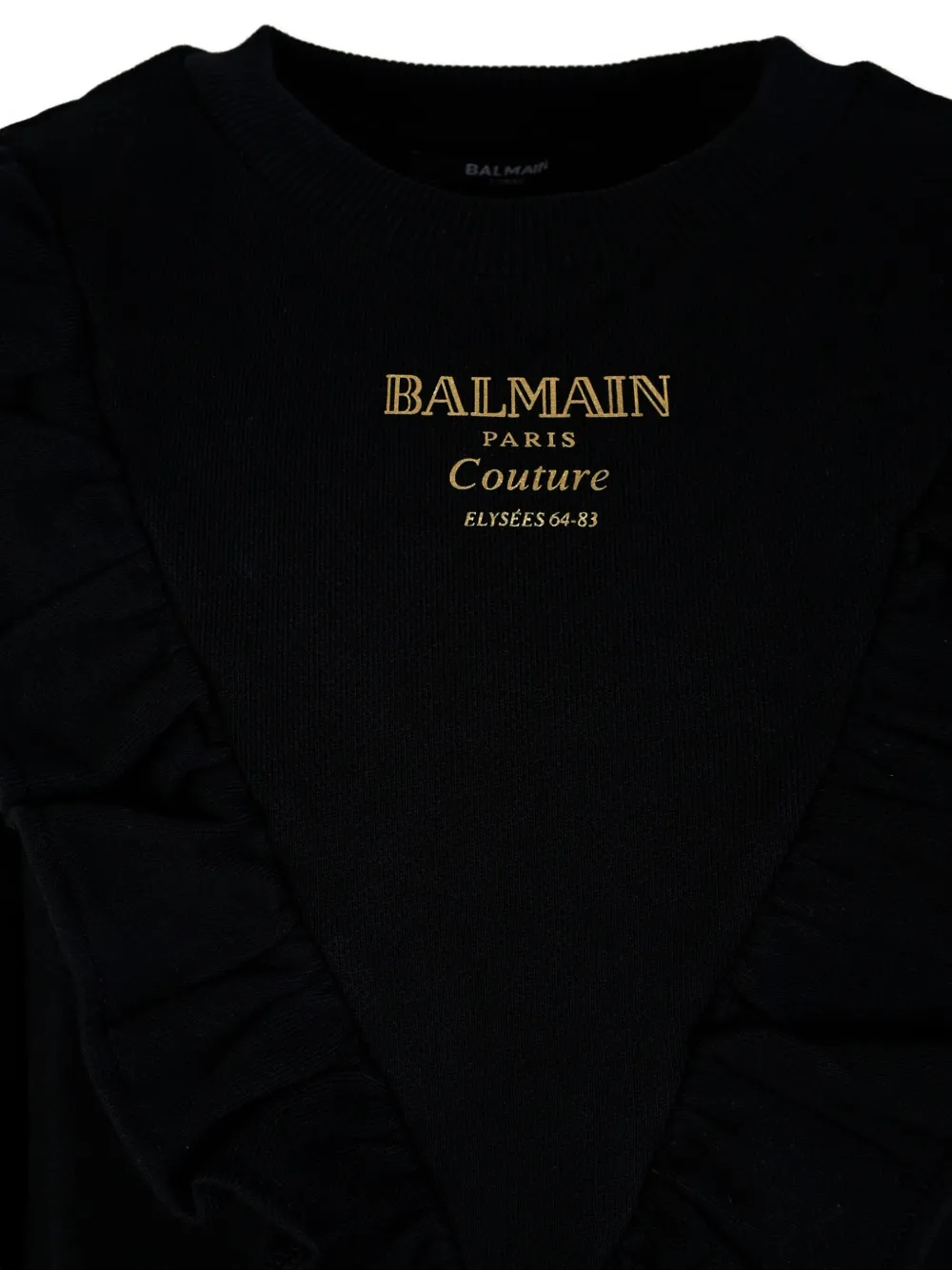 Balmain Kids ruffled-detail logo dress Zwart