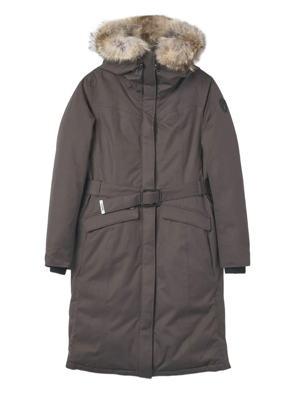 Nobis Faux-fur Hooded Belted Coat In Gray