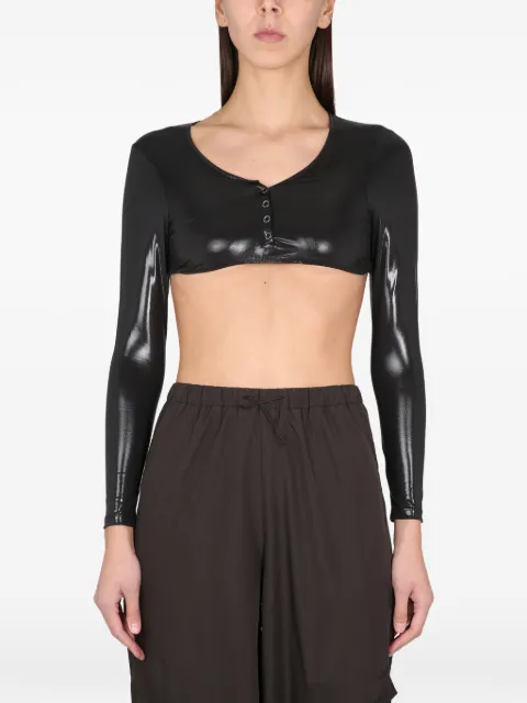 NOT AFTER TEN buttoned long-sleeve cropped top
