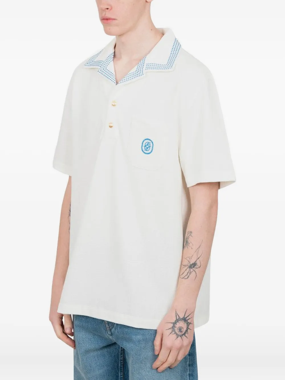 Drôle De Monsieur Le Polo Piqué Damier poloshirt - Wit