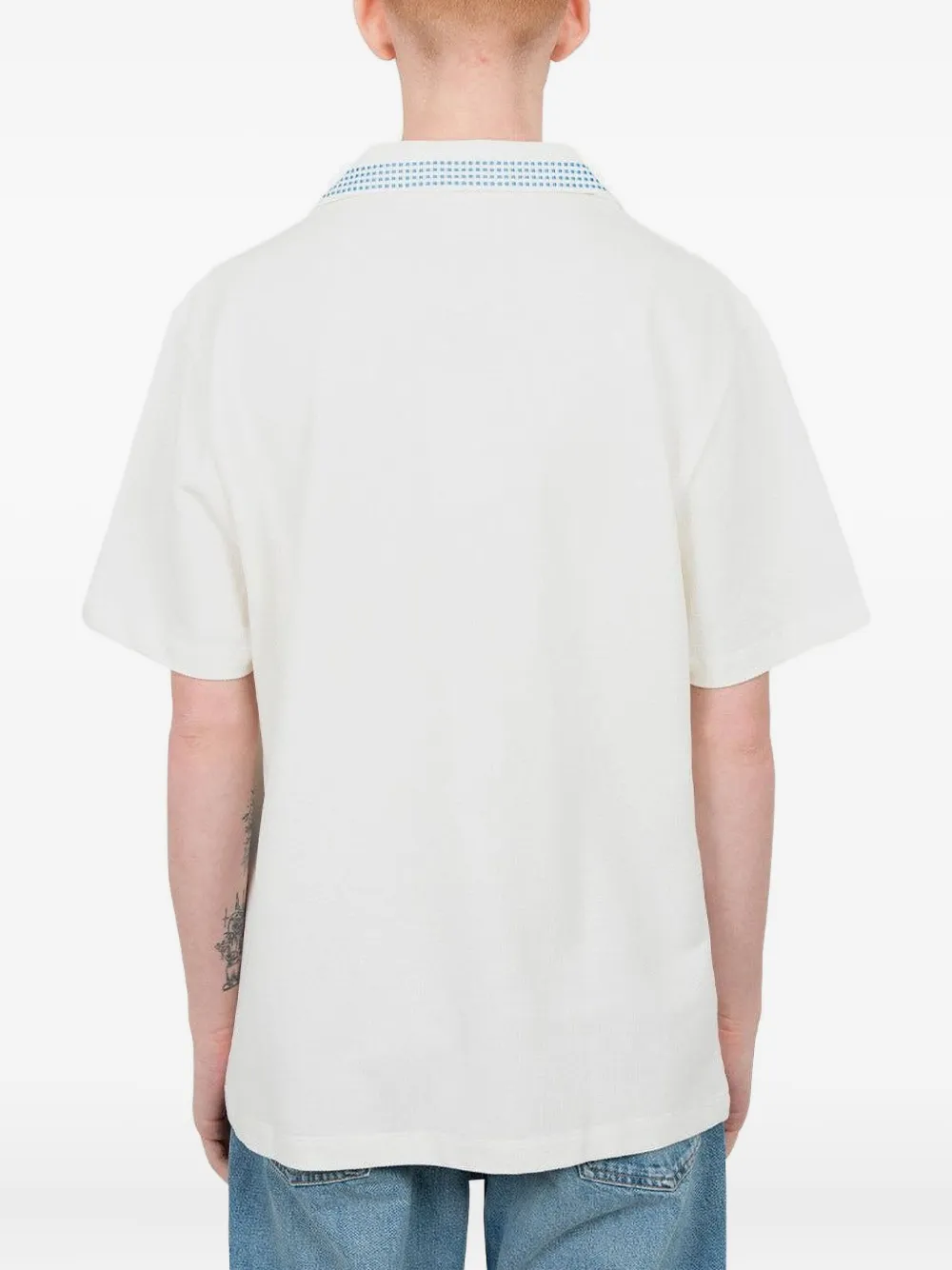 Drôle De Monsieur Le Polo Piqué Damier poloshirt Wit