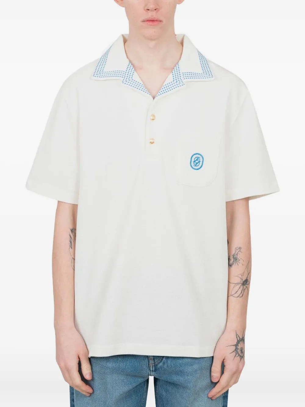 Drôle De Monsieur Le Polo Piqué Damier polo shirt | White | Image 1