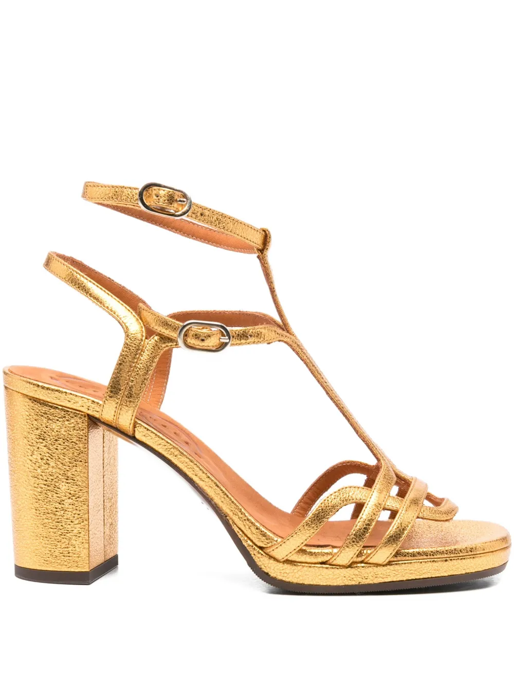 Chie Mihara 80mm t-bar block-heel sandals Gold