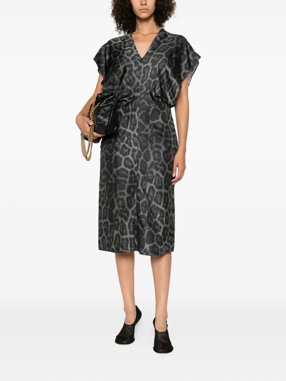 Stella McCartney leopard-print V-neck midi dress Grijs