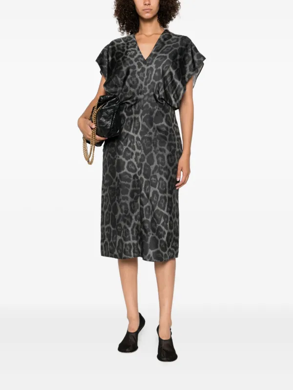 slim fit dress slacks Leopard Print Long Sleeve Maxi Dress In Grey – FS Collection (London) main image 0