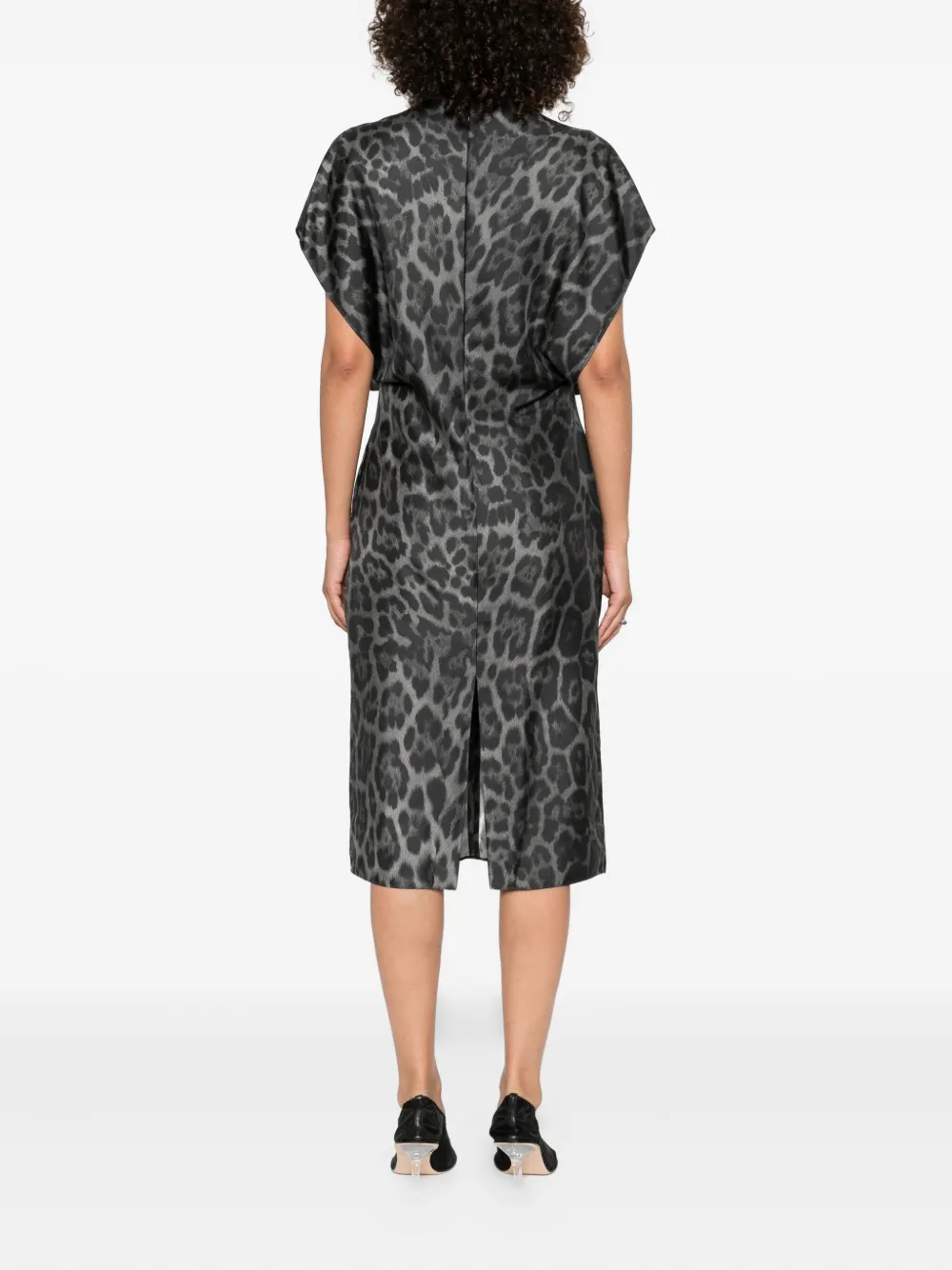 Stella McCartney leopard-print V-neck midi dress Grijs