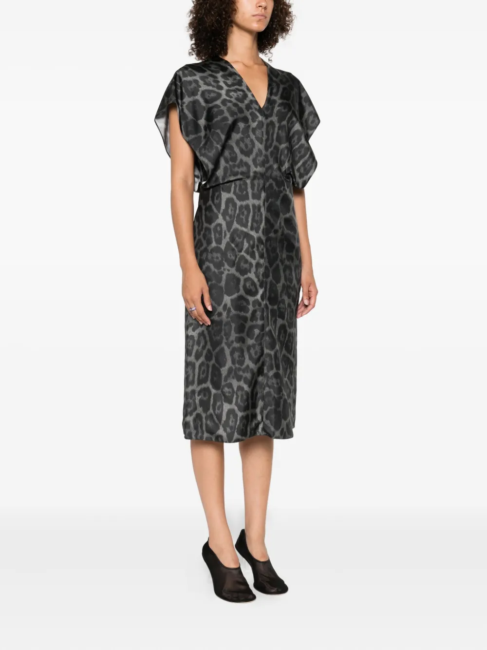 Stella McCartney leopard-print V-neck midi dress Grijs