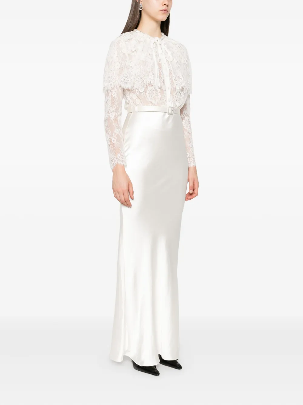 Self-Portrait lace-panel satin maxi dress Wit