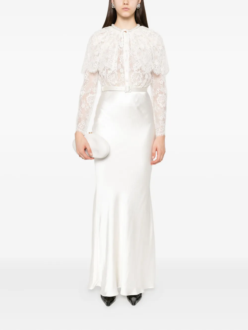 Self-Portrait lace-panel satin maxi dress Wit