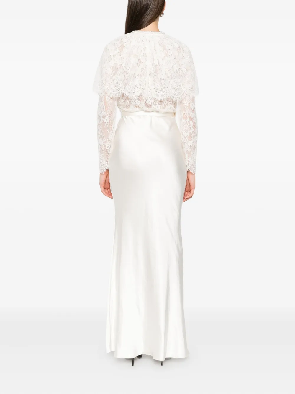 Self-Portrait lace-panel satin maxi dress Wit
