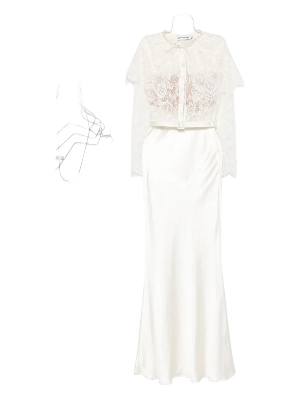 Self-Portrait lace-panel satin maxi dress Wit