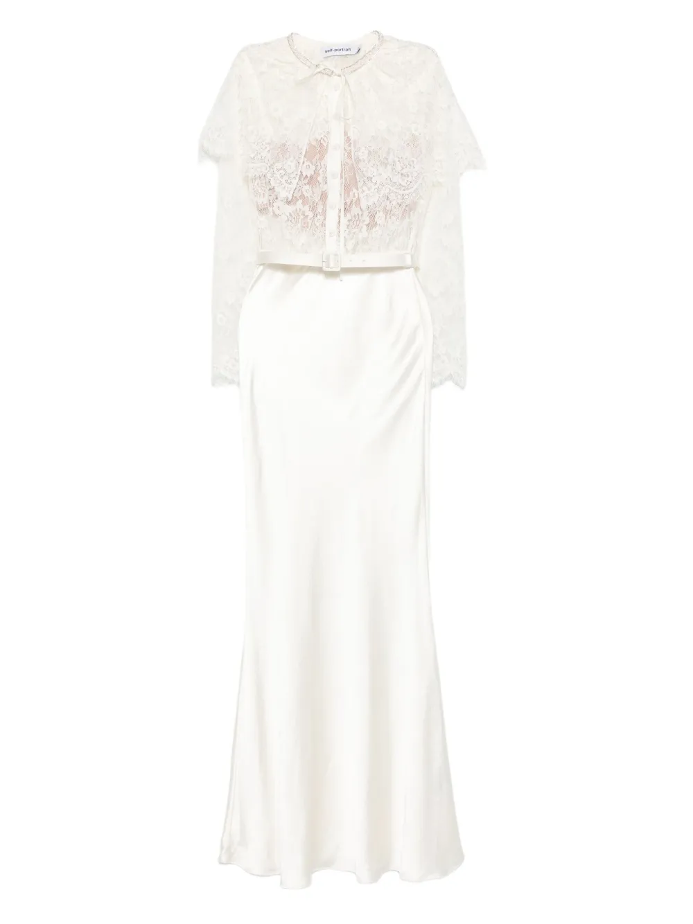 Self-Portrait lace-panel satin maxi dress Wit