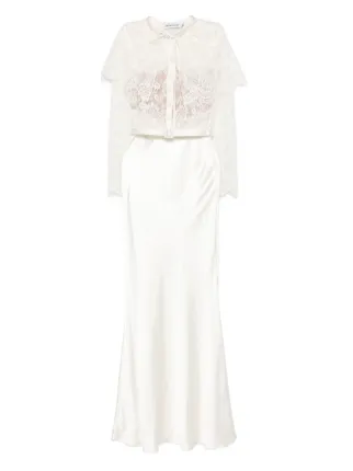 Self-Portrait lace-panel Satin Maxi Dress | White | FARFETCH SA