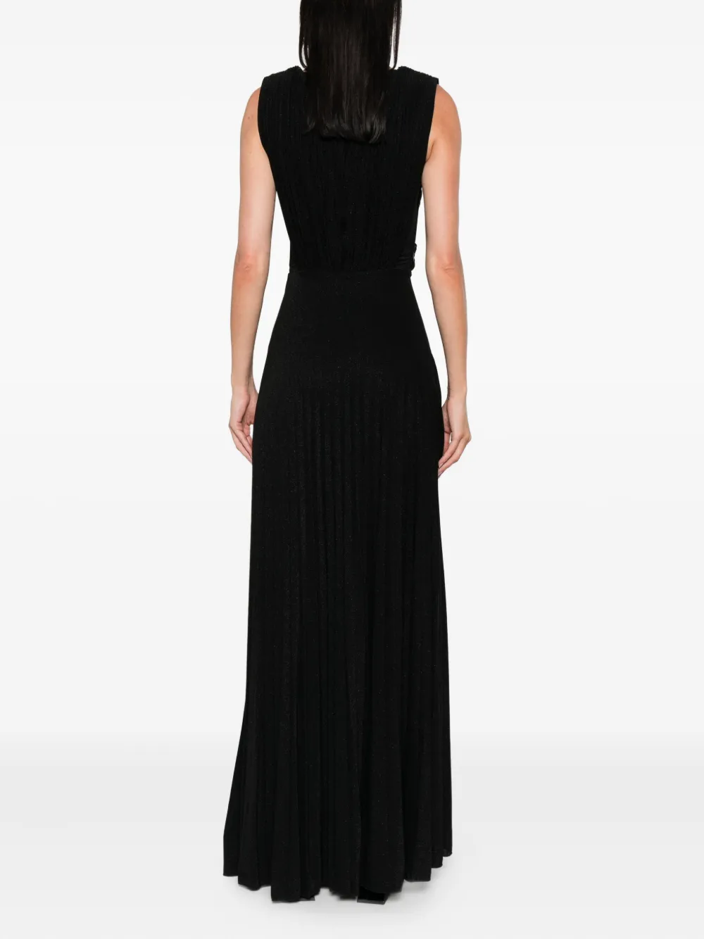Elisabetta Franchi pleated V-neck maxi dress Zwart