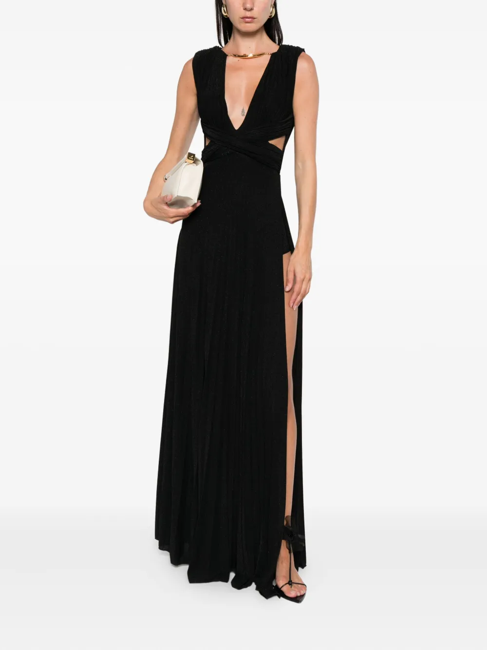 Elisabetta Franchi pleated V-neck maxi dress Zwart
