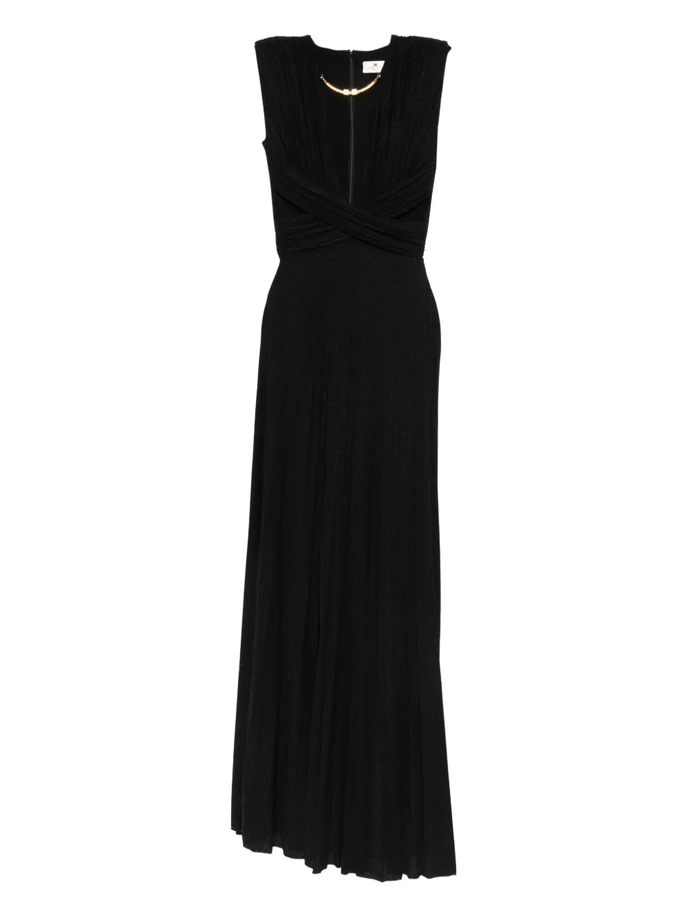 Elisabetta Franchi pleated V-neck maxi dress Zwart