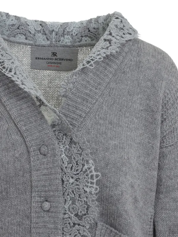 Ermanno Scervino レースフロントカーディガン グレー美品 Ermanno Scervino レースフロントカーディガン グレー美品