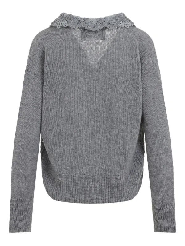 Ermanno Scervino レースフロントカーディガン グレー美品 Ermanno Scervino レースフロントカーディガン グレー美品