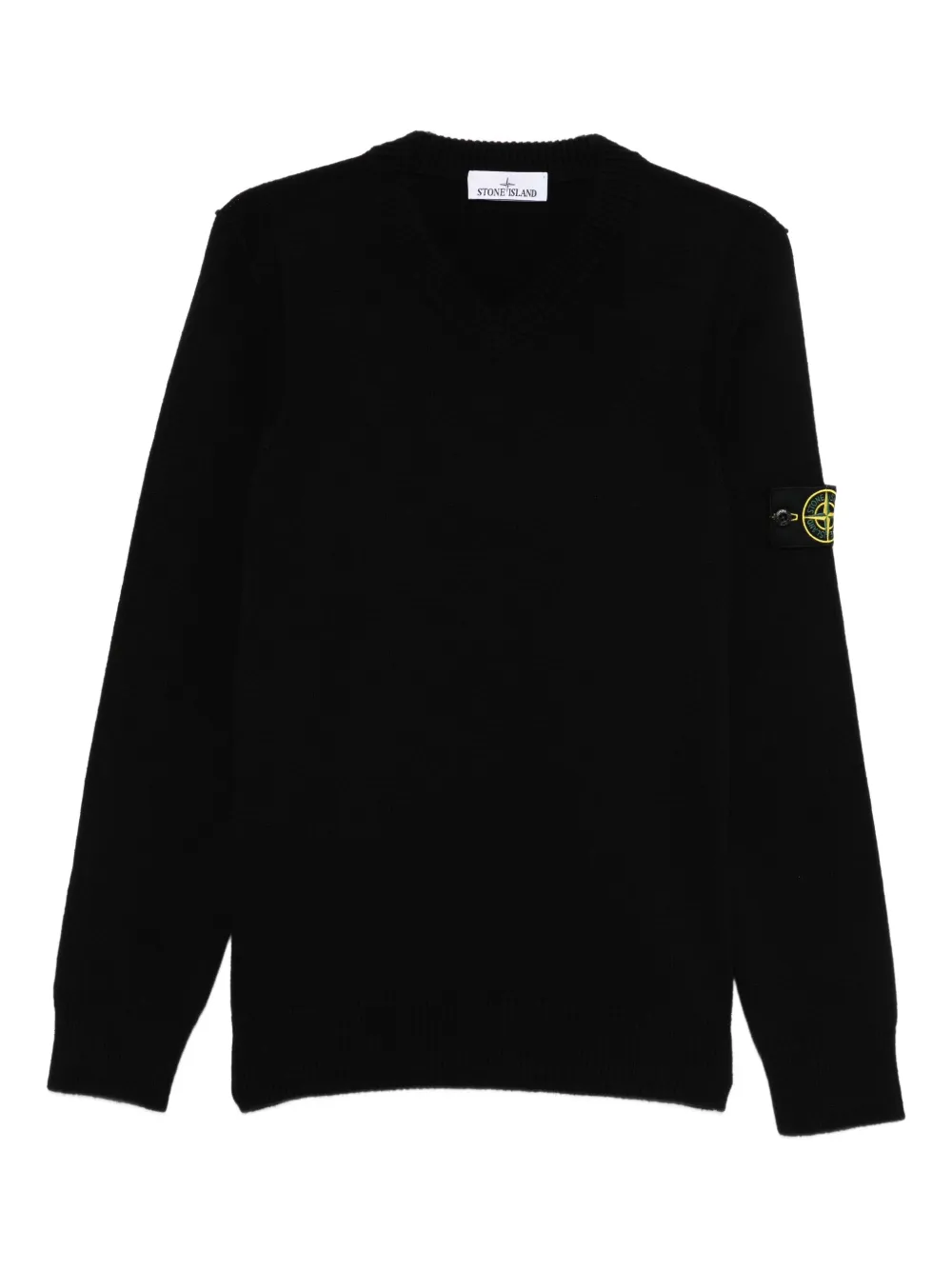Stone Island v-neck logo-badge sweater Zwart