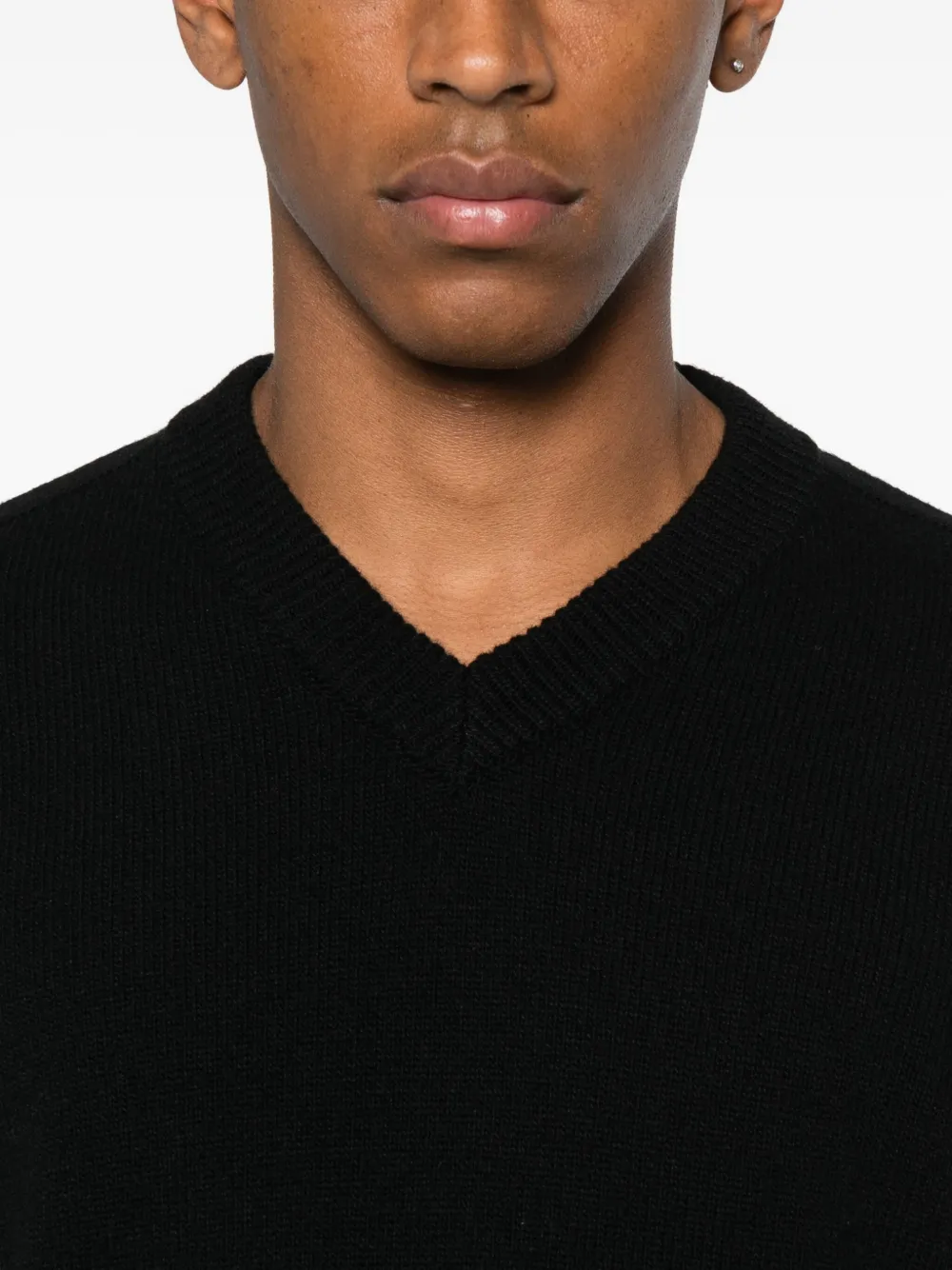 Stone Island Trui met V-hals en logopatch Zwart