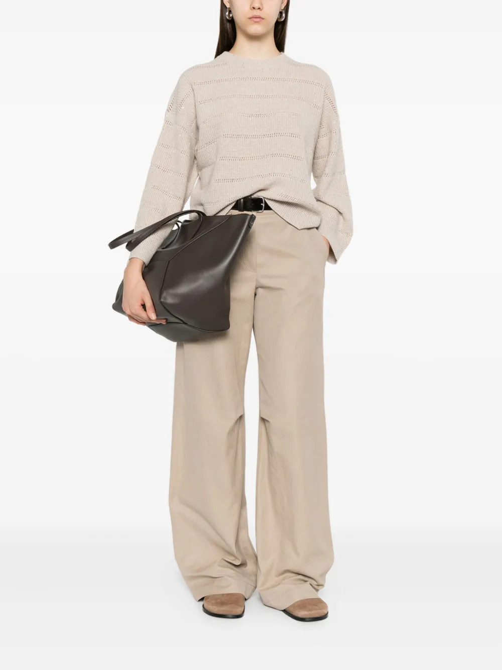 Brunello Cucinelli striped open-knit sweater Beige