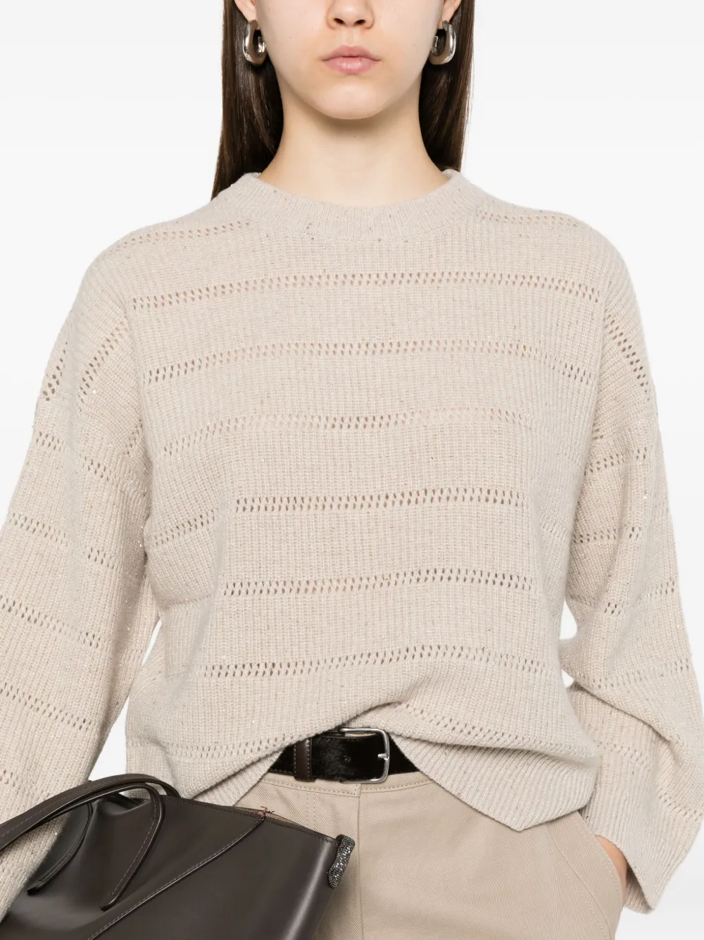 Brunello Cucinelli striped open-knit sweater Beige