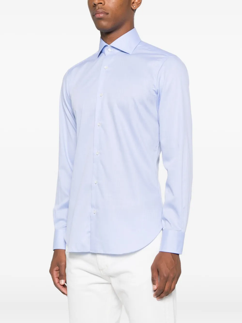 Barba button-fastening cotton shirt Blauw
