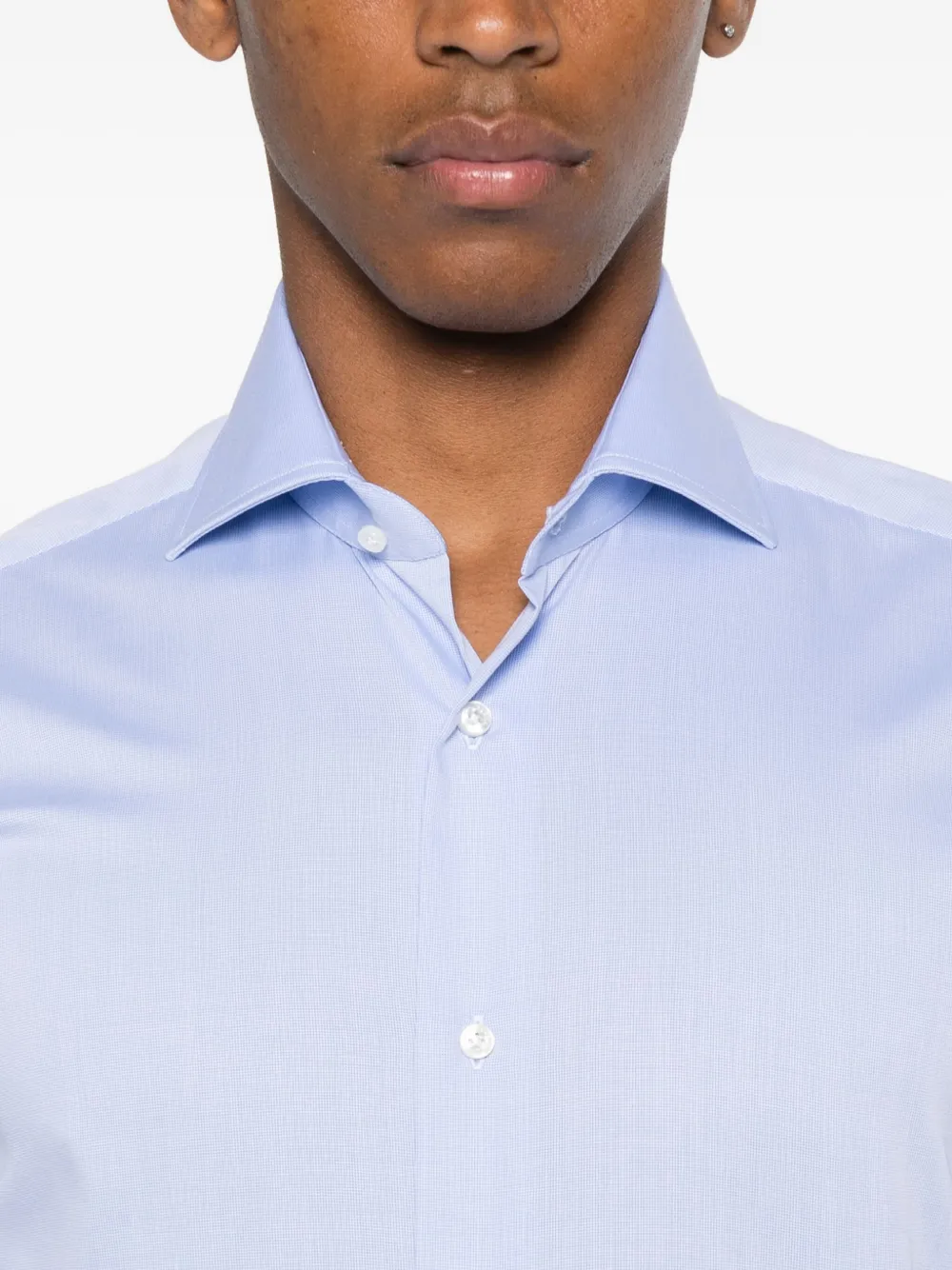 Barba button-fastening cotton shirt Blauw