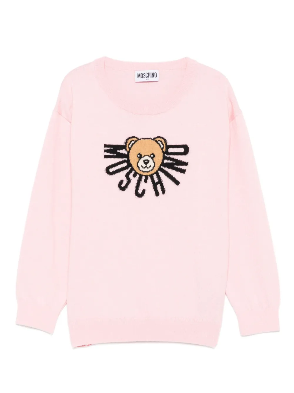 Moschino Kids teddy-logo cotton-wool sweater Roze