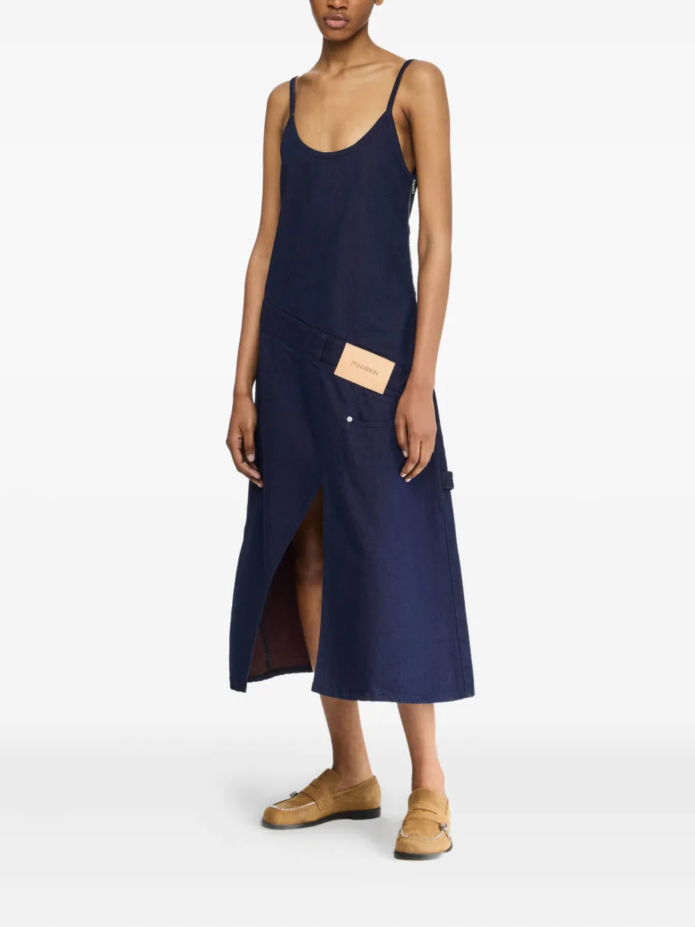 Jw Anderson Denim Panelled Midi Dress In Blue