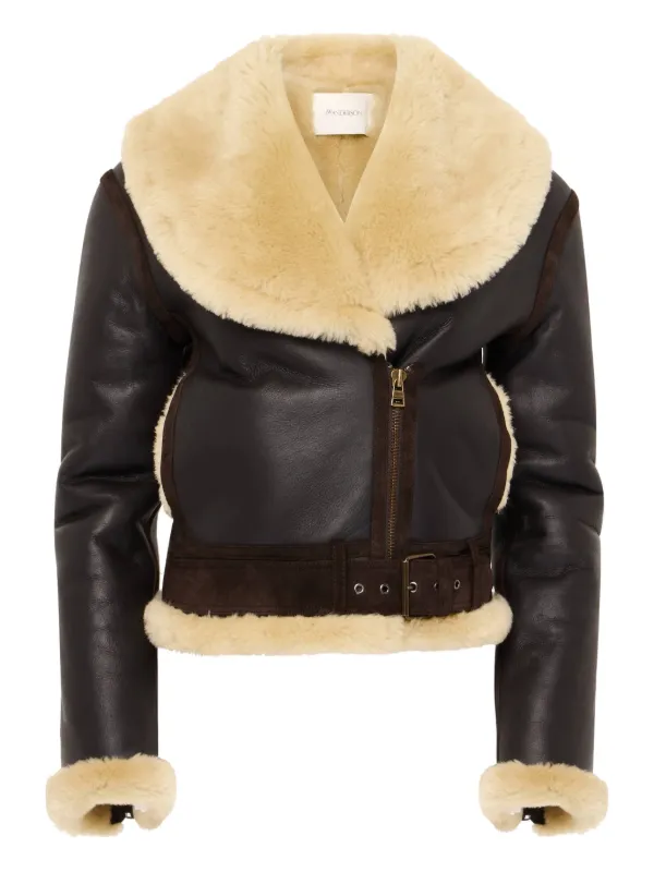 JW Anderson shearling-collar Leather Jacket Brown FARFETCH IN