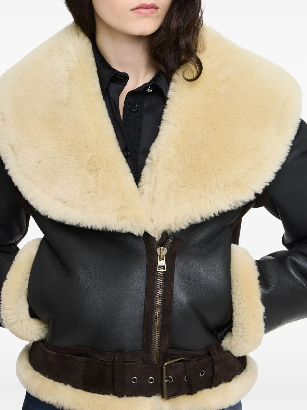 JW Anderson Leren jack met lammy kraag Bruin