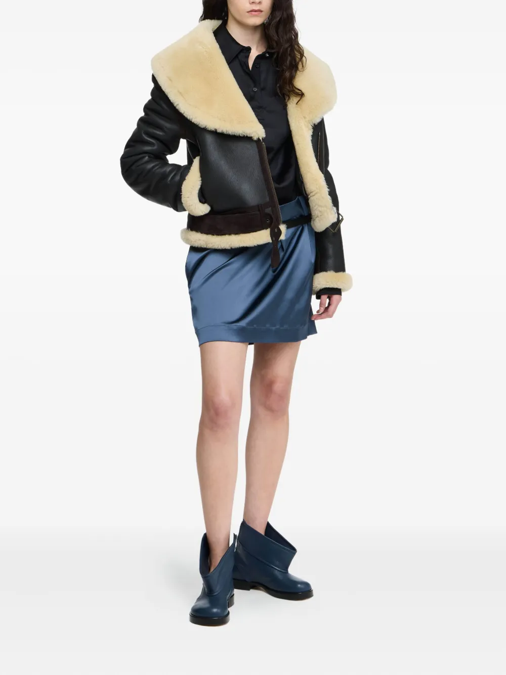 JW Anderson Leren jack met lammy kraag Bruin