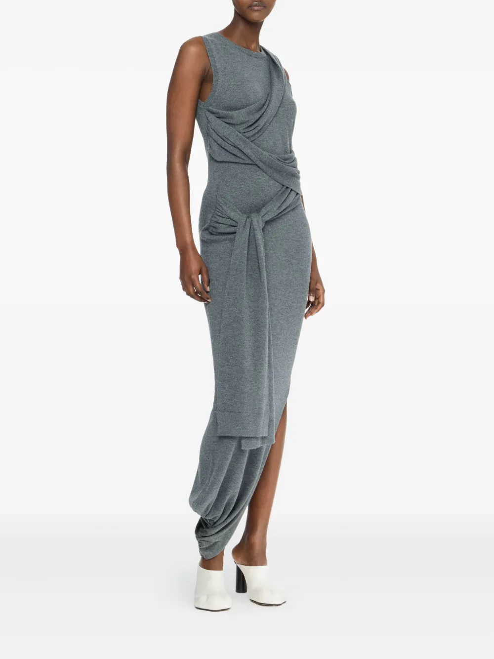 JW Anderson Gedrapeerde jurk met gestrikte taille Grijs