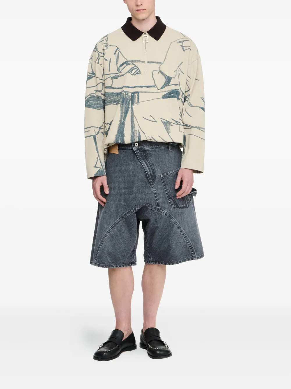 JW Anderson Gedraaide denim shorts met ankerzak - Grijs
