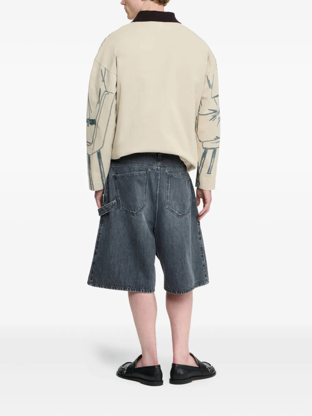 Jw Anderson Twisted Anchor-pocket Denim Shorts In Gray