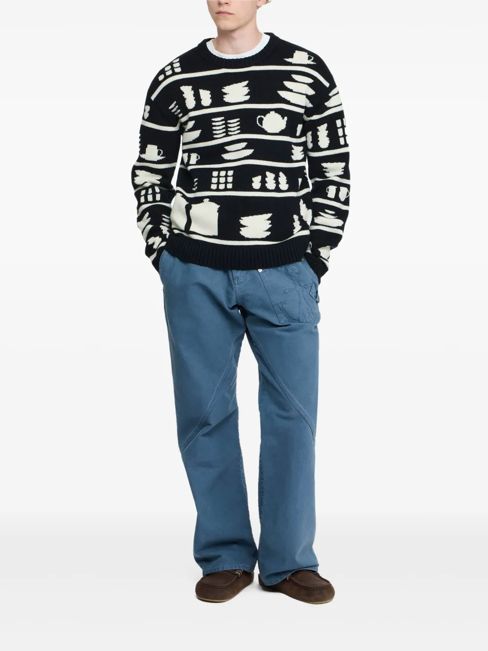 JW Anderson Trui met ronde hals en patroon - Zwart