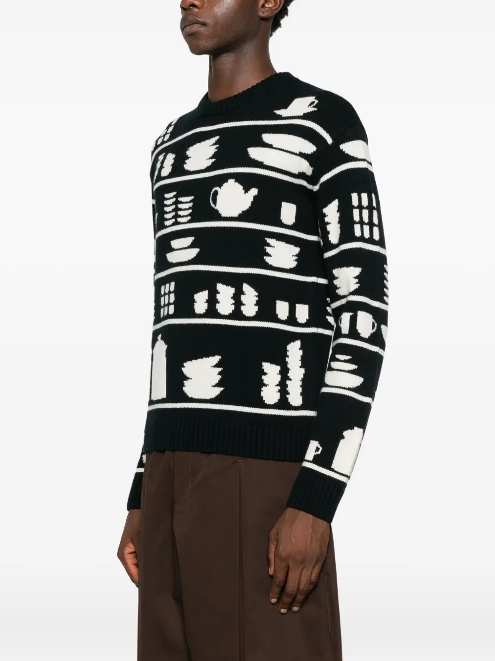 Jw Anderson Tableware-pattern Crew-neck Sweater - Black 