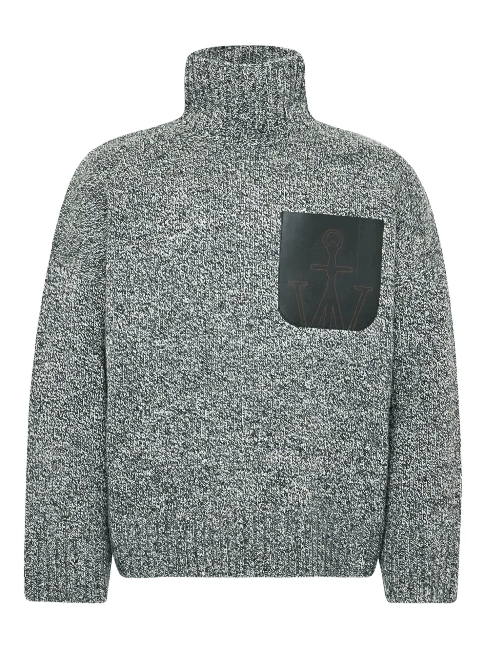 high-neck leather-pocket sweater