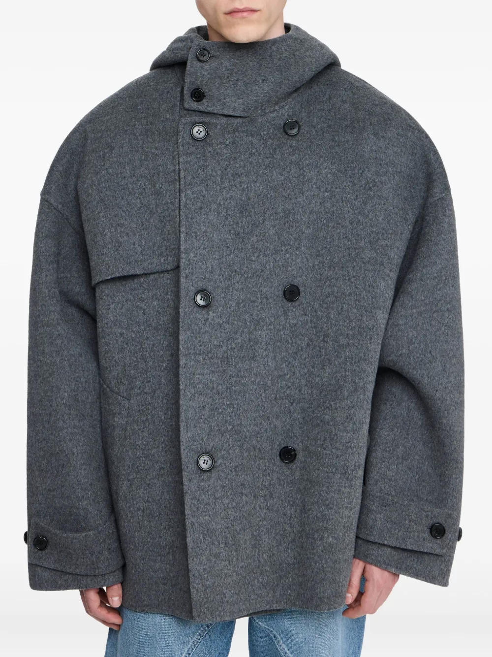 Jw Anderson Double-breasted Hooded Jacket In Blue